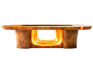 Unique wooden table with glowing base and sleek design