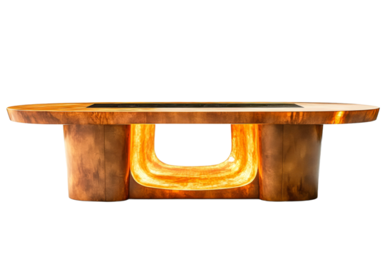 Unique wooden table with glowing base and sleek design