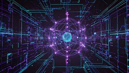 Futuristic neon digital network.