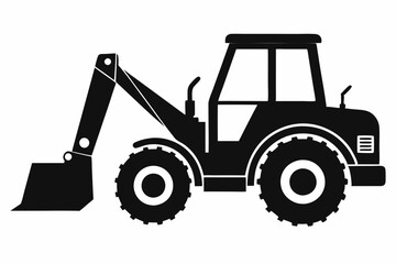 backhoe loader line art silhouette vector illustration