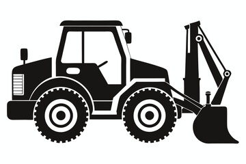 backhoe loader line art silhouette vector illustration