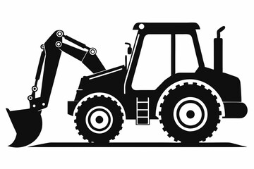 backhoe loader line art silhouette vector illustration