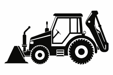 backhoe loader line art silhouette vector illustration