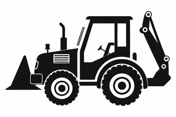 backhoe loader line art silhouette vector illustration