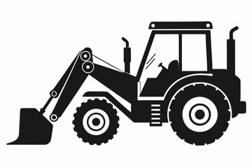 backhoe loader line art silhouette vector illustration
