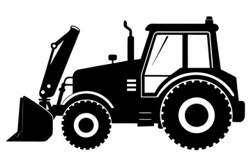 backhoe loader line art silhouette vector illustration