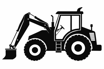 backhoe loader line art silhouette vector illustration