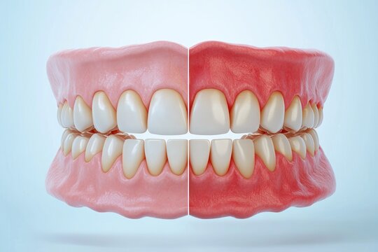 Healthy Gums vs Gingivitis Comparison in Detailed 3D Rendering Medical Illustration