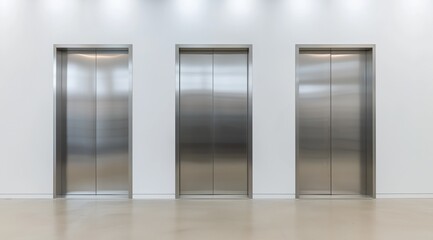 three elevator doors on a white background
