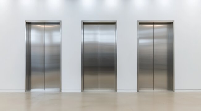 three elevator doors on a white background