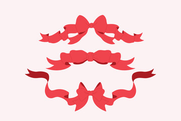 Three elegant red ribbon bows with flowing curves. Perfect for holiday decorations, gift wrapping, invitations, greeting cards, and festive design projects.