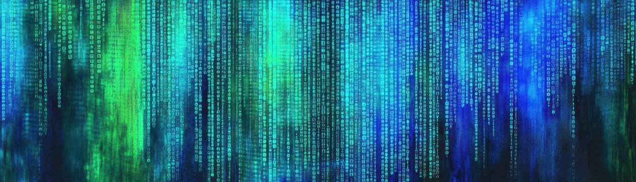 Abstract cyber matrix with pulsating blue and green binary code, digital pattern design