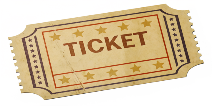 Vintage Ticket Design for Retro Theme, Isolated on Transparent Background