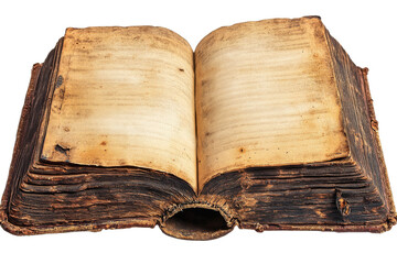 Old worn book with yellow pages and leather cover