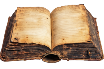 Old worn book with yellow pages and leather cover