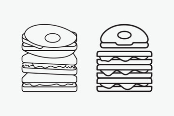Burger icon, hamburger logo and fast food outline illustration