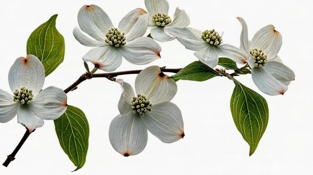 Blossoming dogwood flowers on branch: timelapse movement of nature's elegance in full bloom