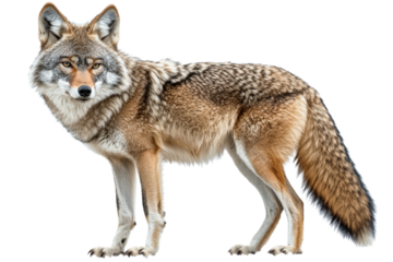 Coyote standing on transparent background in natural pose