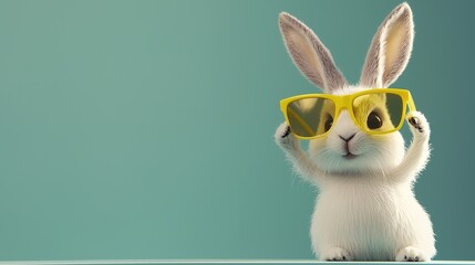 Adorable Easter Bunny: A White Rabbit in Stylish Yellow Glasses