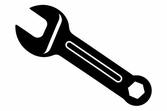 black wrench tool on white background clip art preview