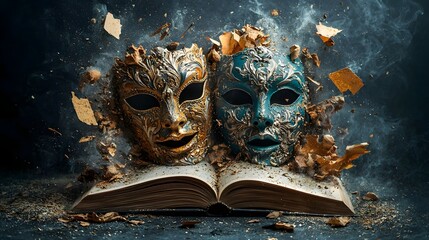 Unleashing the Theatrical Masks and Abstract Paintings in an Open Book A Captivating Fusion of Creativity Imagination and Expression