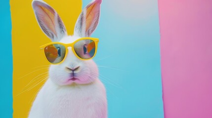 Adorable Easter Bunny: A White Rabbit in Stylish Yellow Glasses