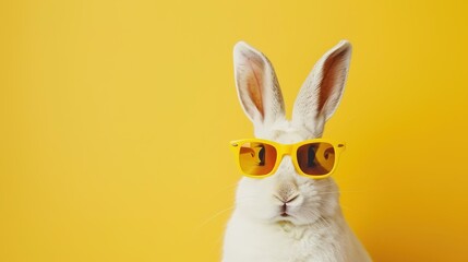 Adorable Easter Bunny: A White Rabbit in Stylish Yellow Glasses