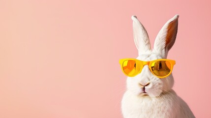 Adorable Easter Bunny: A White Rabbit in Stylish Yellow Glasses