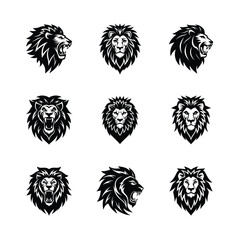Black silhouettes of lion head vector image with white background