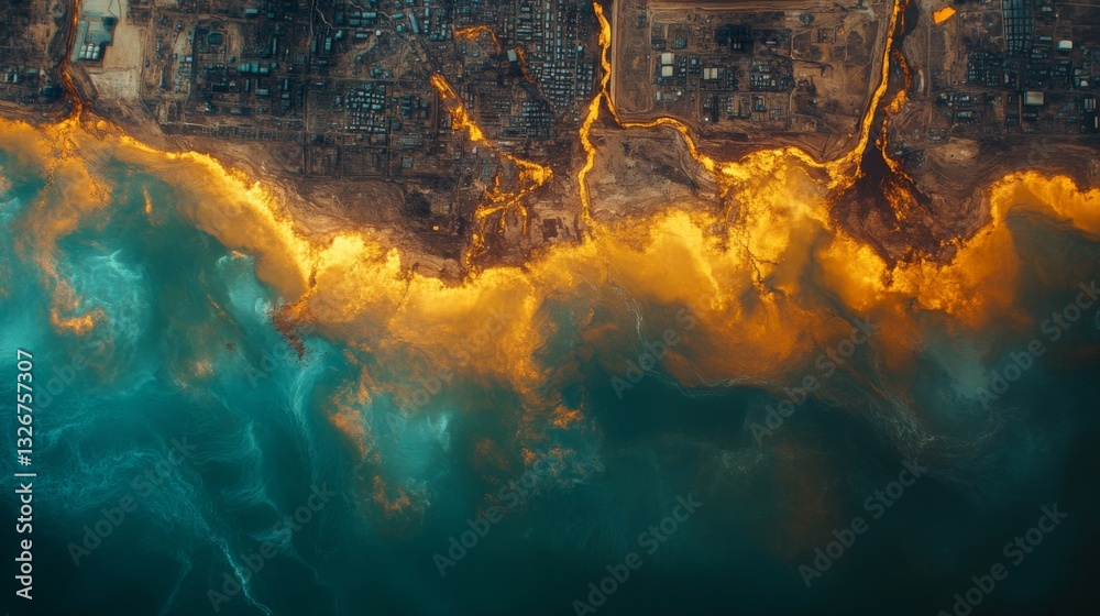 Poster vibrant colors reveal the coastal area's dynamics, showcasing the shoreline's intricate patterns and