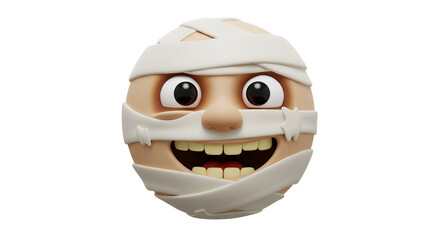Smiling Face Wrapped in Bandages on White Background