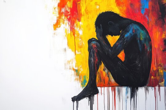 abstract art of depressed peron concept of depression and social anxiety isolated on white background