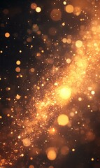 Obraz premium Golden bokeh lights, abstract background, sparkling dust, festive celebration, ideal for holidays