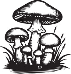 mushroom in the grass silhouette vector illustration 