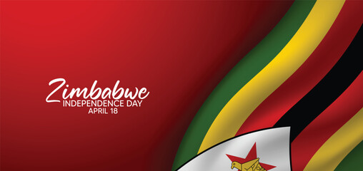 Zimbabwe waving flag for Independence Day 18 April vector poster 