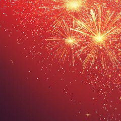 Obraz premium Red fireworks burst against a dark red night sky, ideal for celebration backgrounds