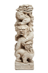 Fototapeta premium A white statue of two dragons on top of a tall white pillar. ,on transparent background.