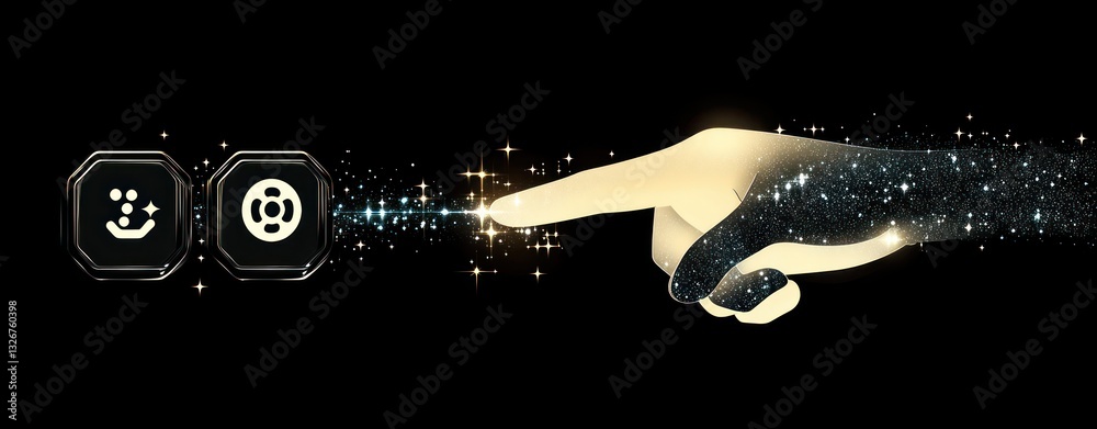 Aufkleber Minimalist AI Buttons Illustration with Hand and Sparkles for UI UX Design