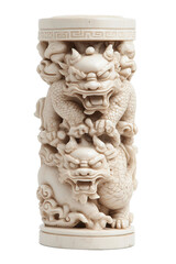 Obraz premium A white statue of two dragons on top of a tall white pillar. ,on transparent background.