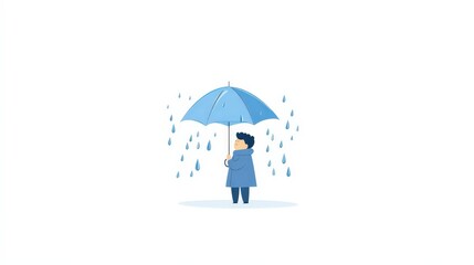 Cartoon character holding umbrella in the rain