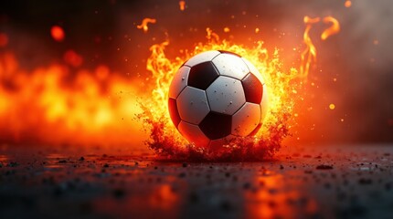 Soccer Ball Engulfed in Flames on Fiery Background