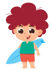 Happy Young Surfer Boy Holding a Surfboard

