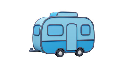 Stylized Blue Camper Van Illustration on White Background for Camping Concepts