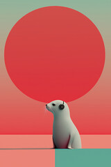 portrait of a Seal with Headphones, symmetrical aesthetic with graphic elements