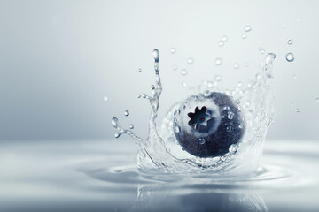 one blueberry falling down into water making a splash of freshness