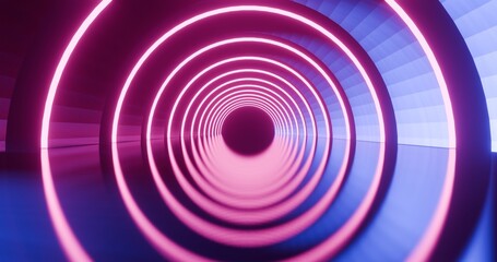 Futuristic architecture background neon arch tunnel 3d render
