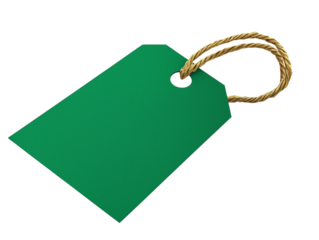 Blank green price tag on transparent background ready for pricing items or gifts during promotions and sales events in retail settings