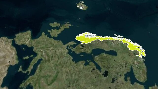 Norway map animation with highlighted color, 3d Norway map of Norway, Norway maps zooming from top Space view, World Map Zoom In To Norway