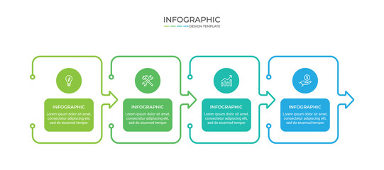 Business vector infographic design template with icons and 4 options or steps. Can be used for process diagram, presentations, workflow layout, banner, flow chart, info graph