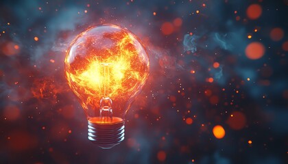 Glowing light bulb with vibrant rays bursting out